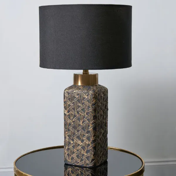 Denisa Drum Shade Table Lamp - Black, Ceramic product