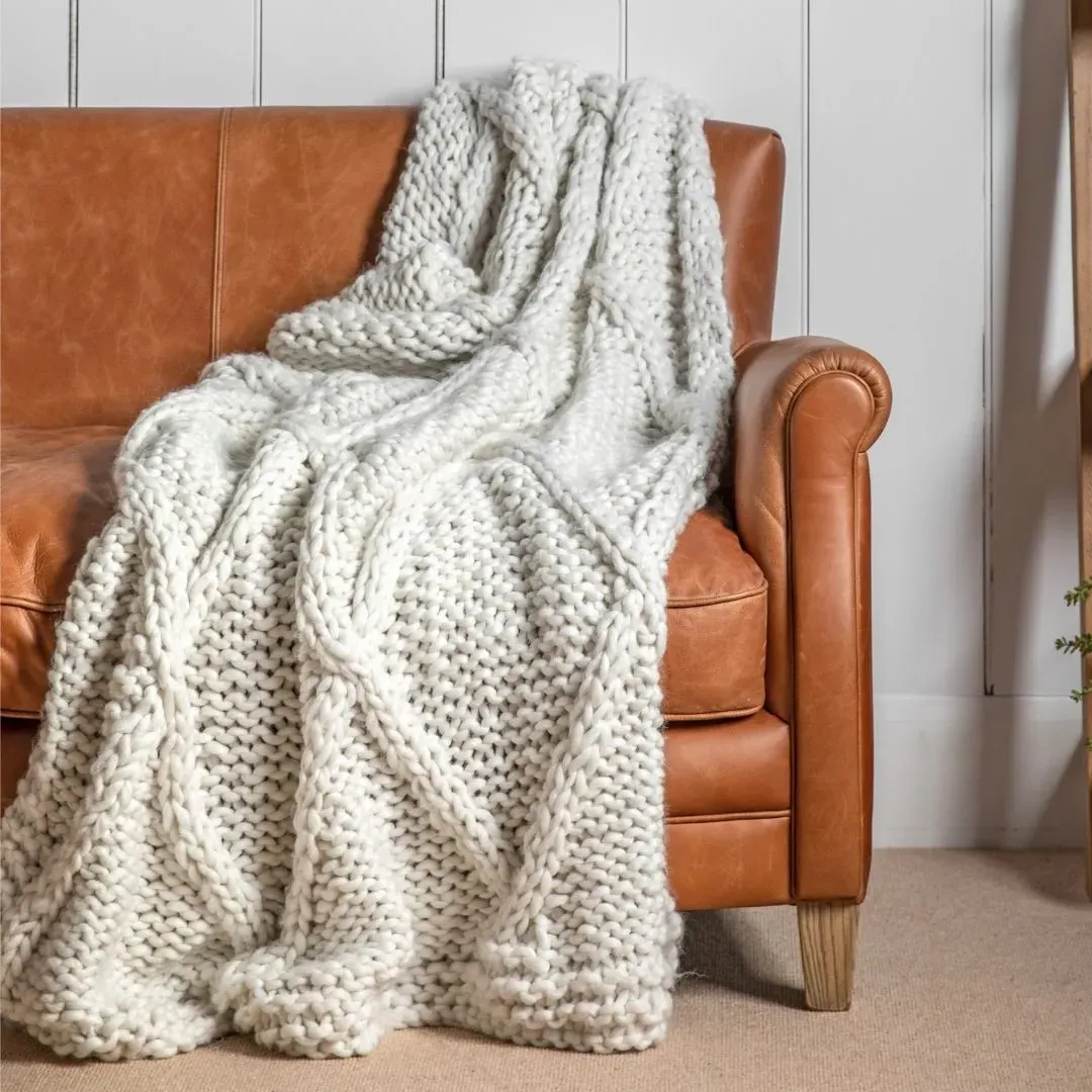 Diamond Cable Knit Throw - Cream product