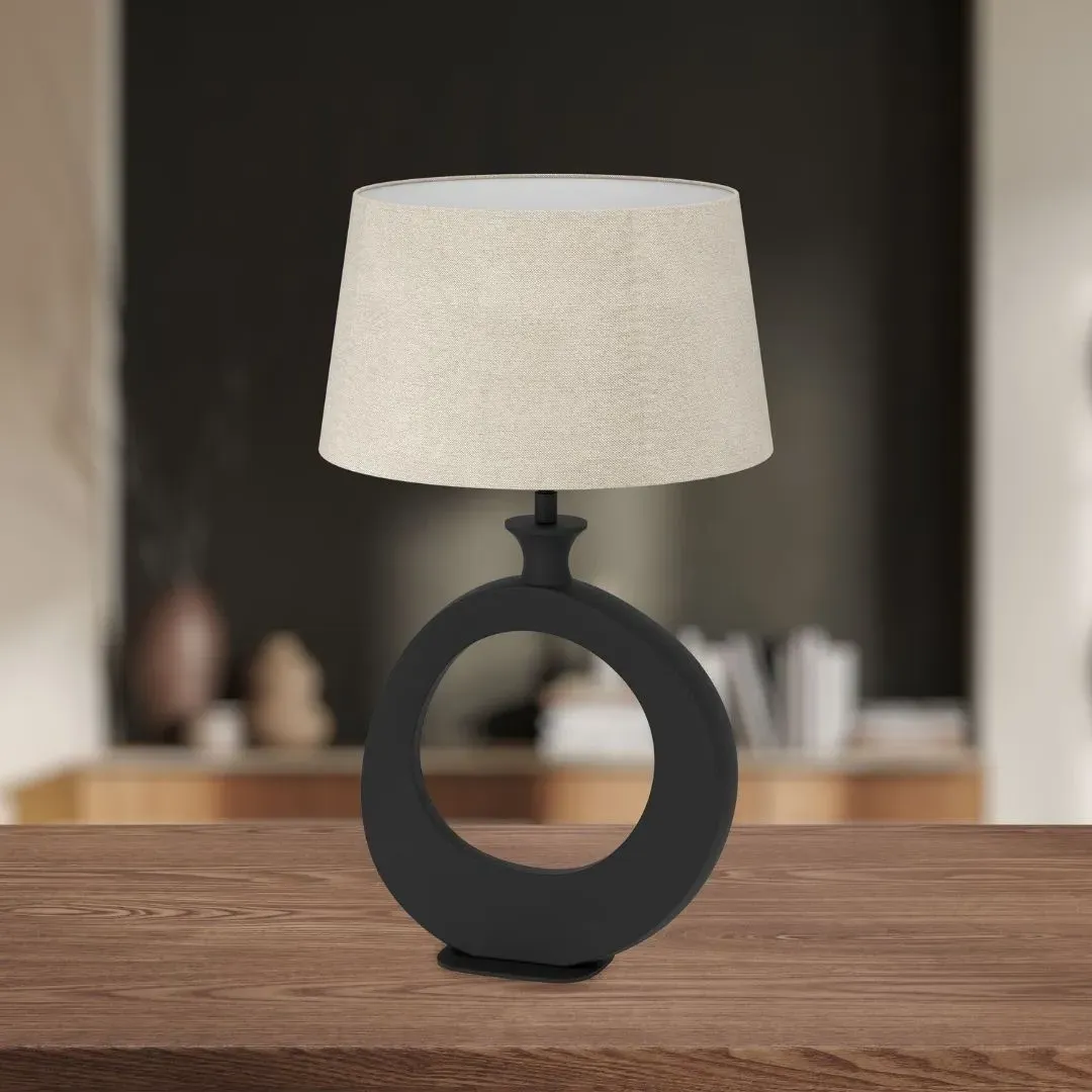 Diezma Round Table Lamp - Black, Linen product