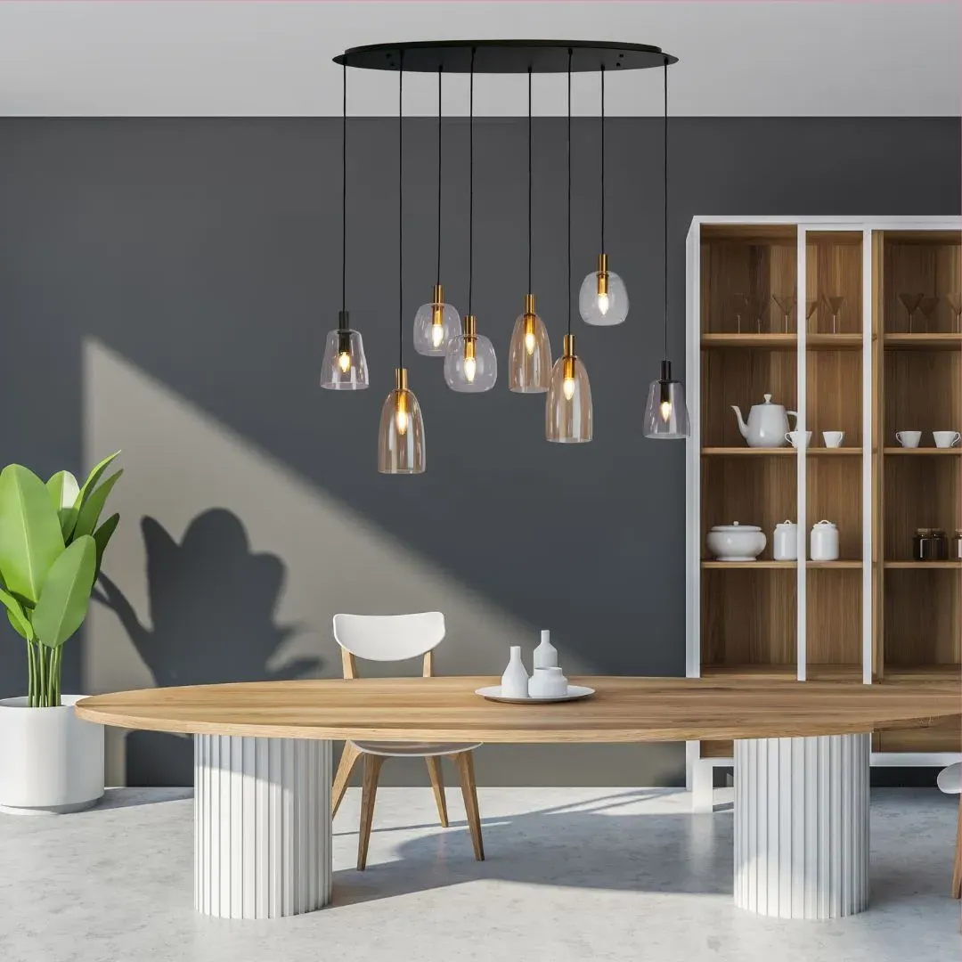 Divine 8-Light Cluster Ceiling Pendant Bar - Black, Metal & Glass product