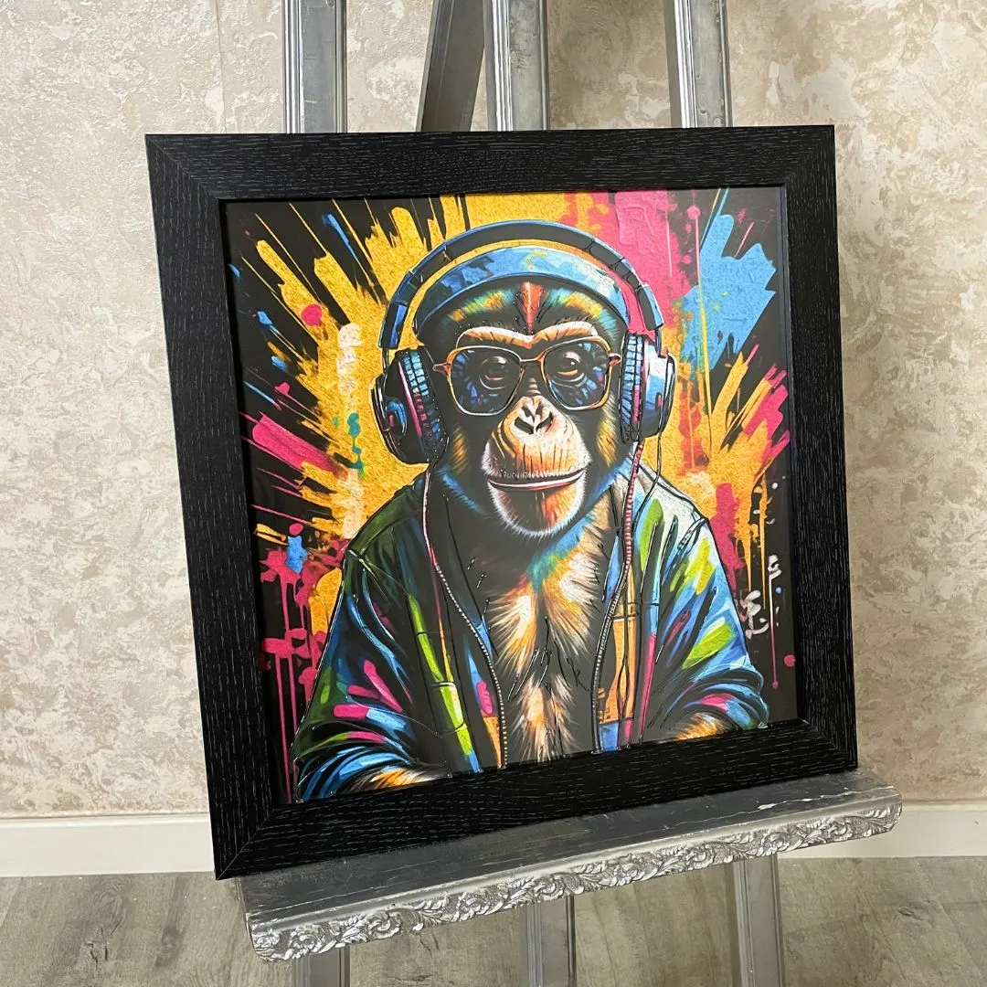 DJ Monkey Wall Art with Black Frame product
