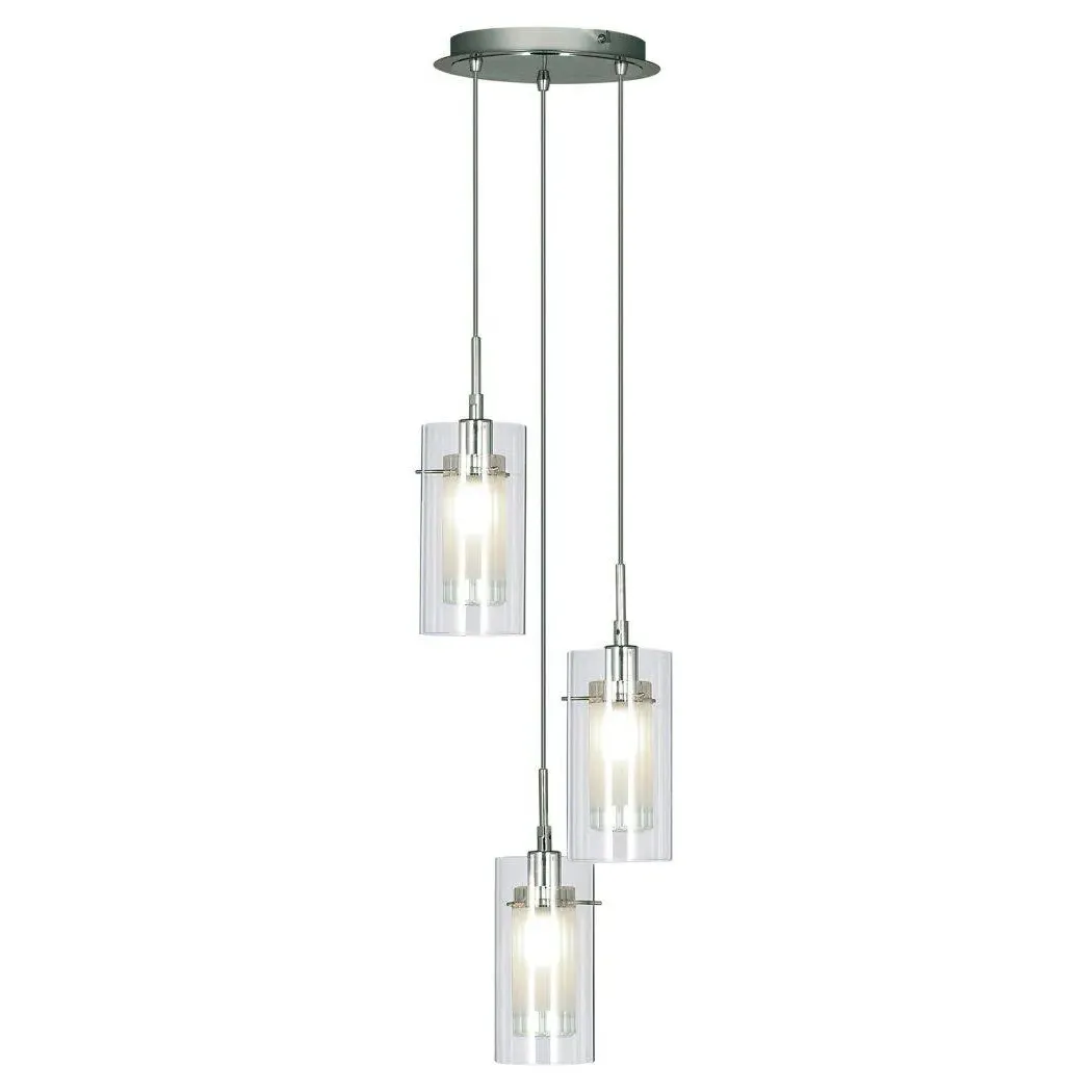 Duo 1 3-Light Pendant Ceiling Light with Glass Cylinder Shades - Chrome product