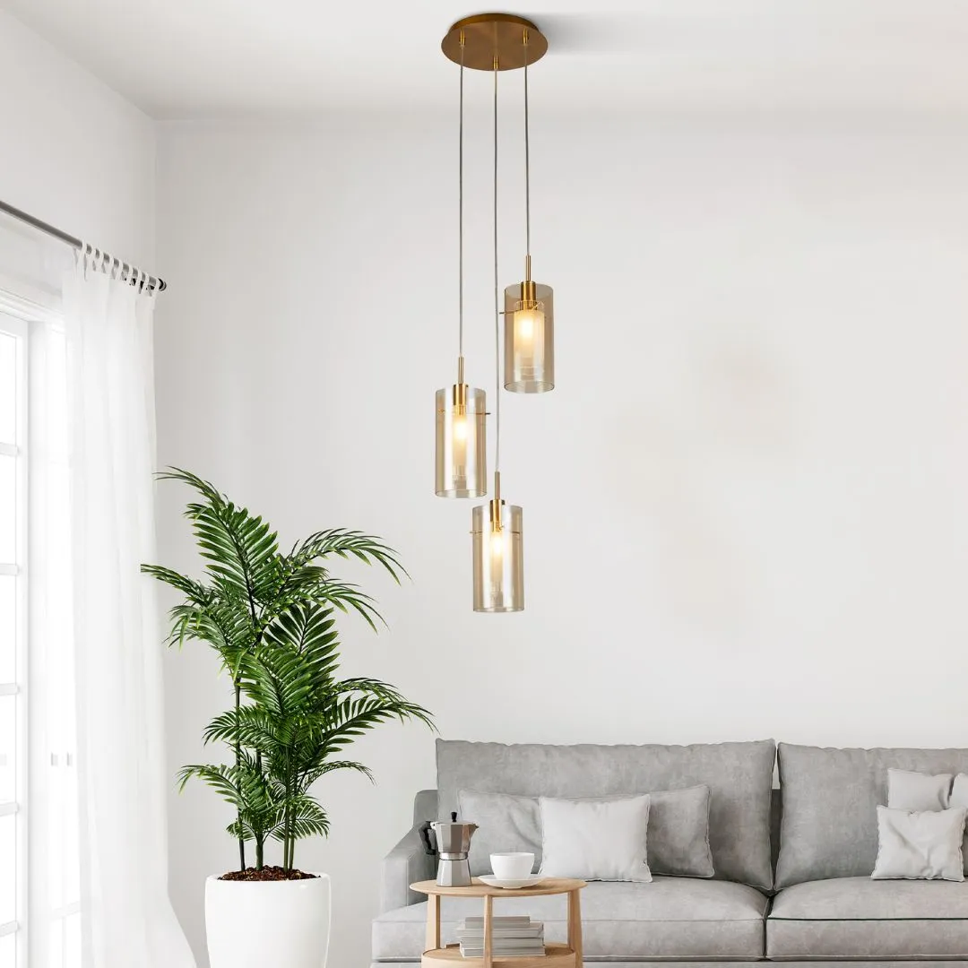 Duo 3-Light Pendant Ceiling Light - Bronze, Champagne Glass product