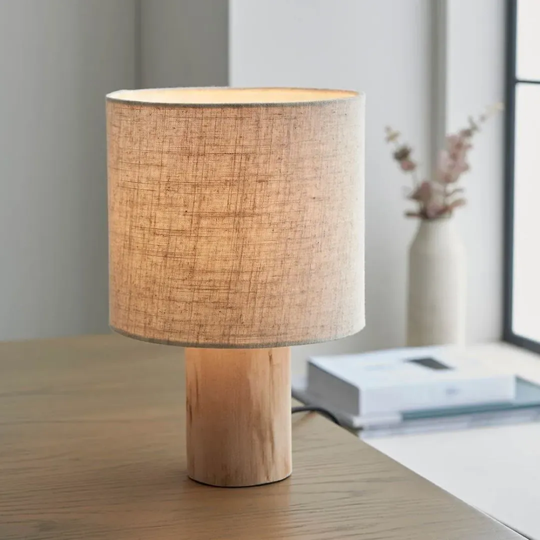 Durban Table Lamp with Linen Shade - Wood product