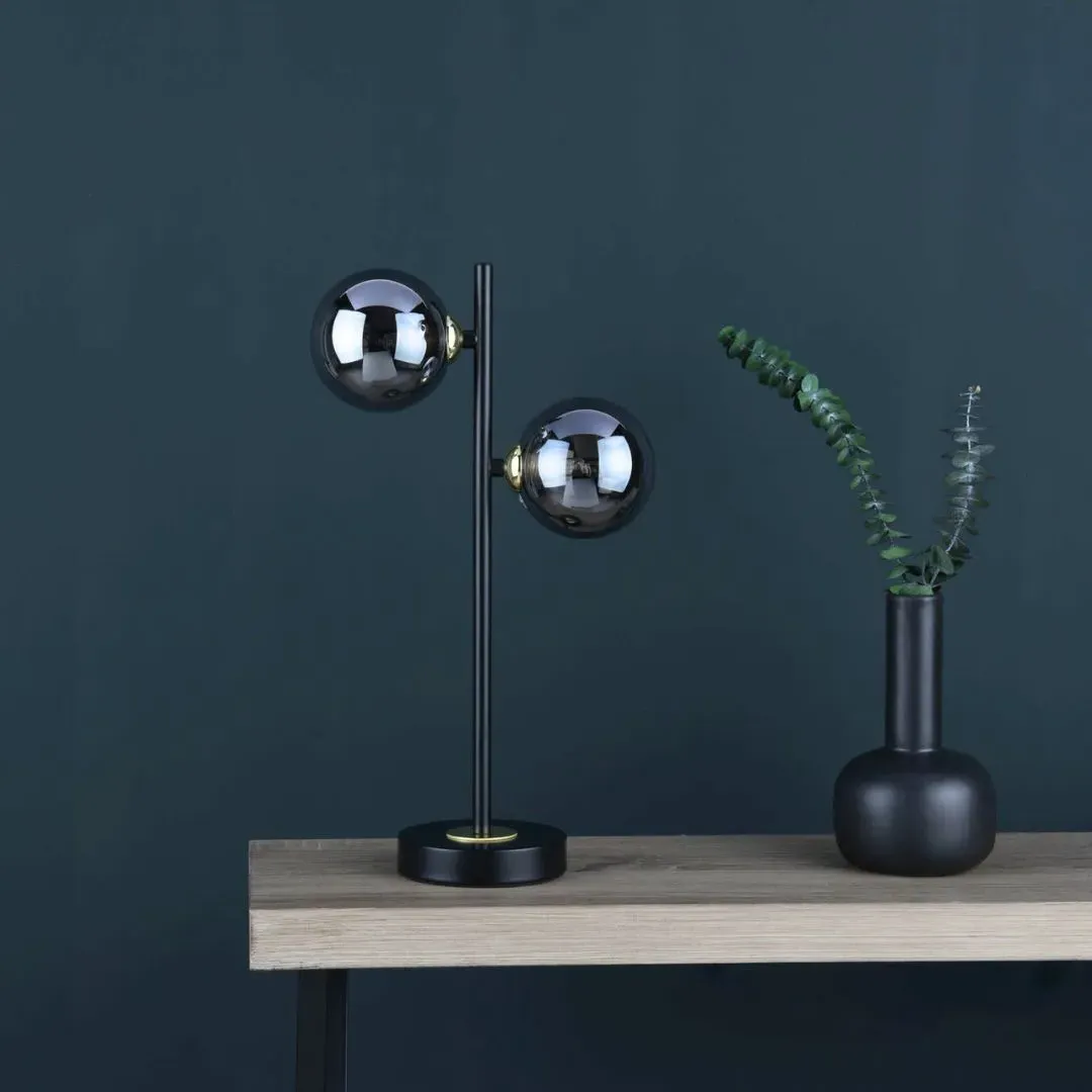 Eaen 2-Light Table Lamp - Black, Gold, Smoked Glass product