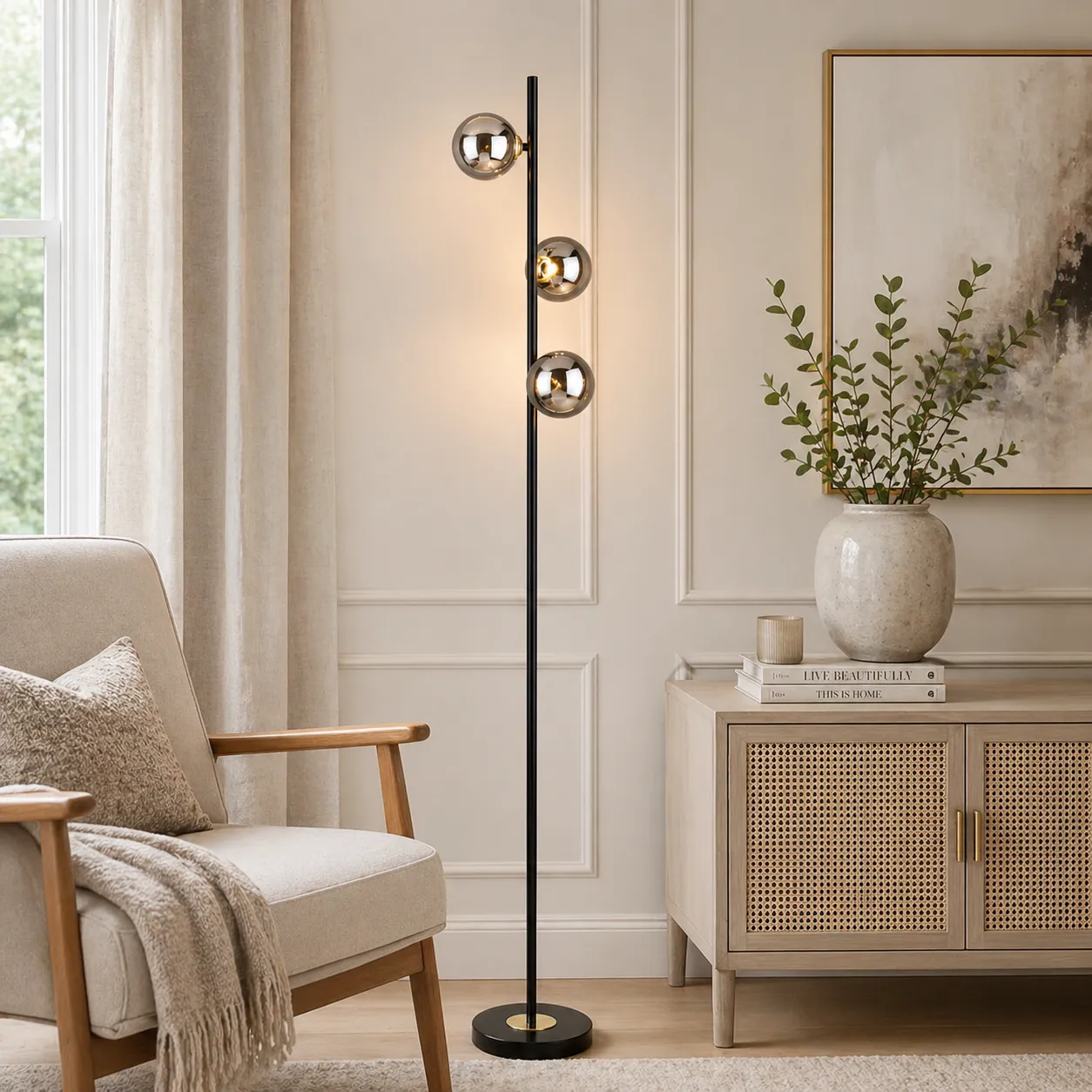 Eaen 3-Light Floor Lamp with Smoked Glass - Black, Gold product