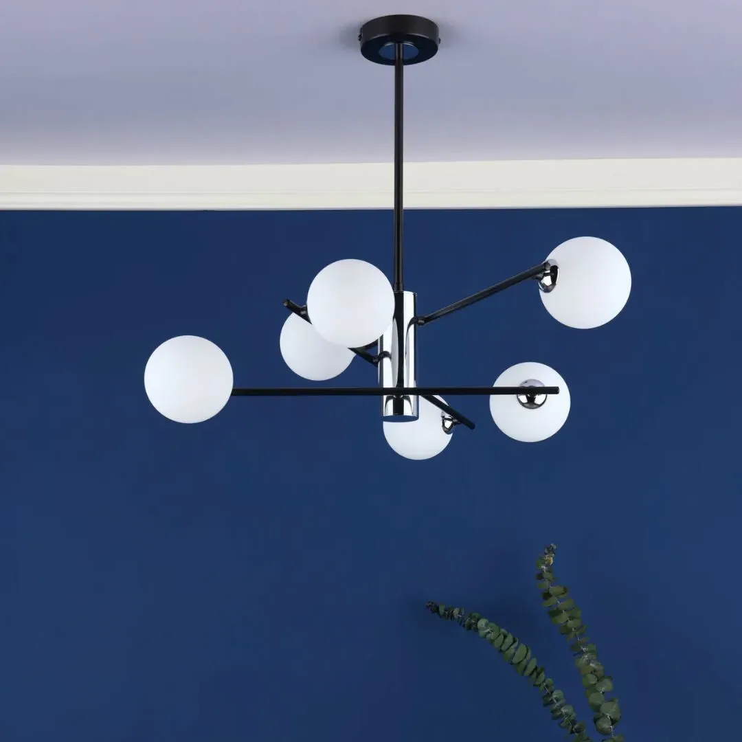 Eaen 6-Light Semi Flush Ceiling Light - Black, Opal Glass product