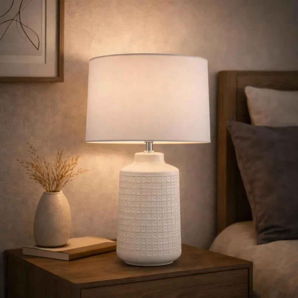 Ebbie Ceramic Table Lamp - Off-White, Cotton product