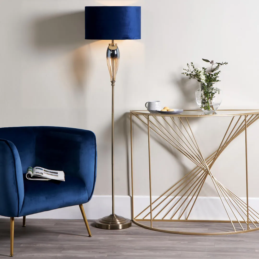 Elena Shaded Floor Lamp - Royal Blue, Brass product