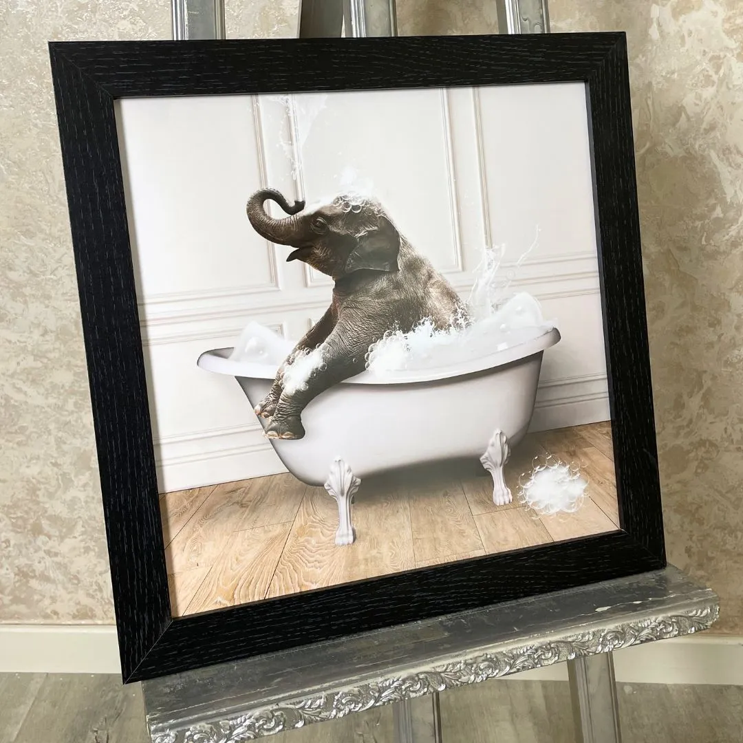 Elephant in the Tub Square Wall Art - Black, Wood product