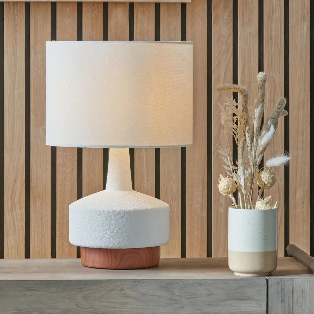 Elio Ceramic Table Lamp - White, Dark Wood product