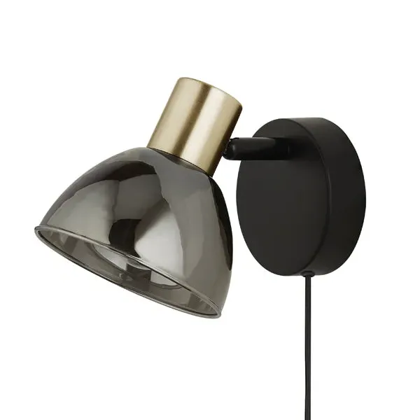 Elisa Smoked Glass Plug-In Wall Light - Brass product