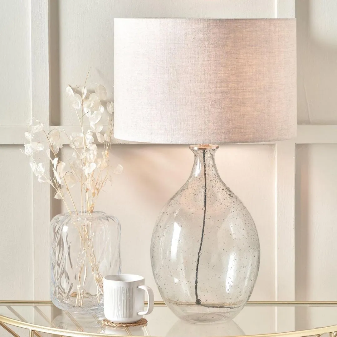 Elysia Round Table Lamp - Bubble Glass, Linen product