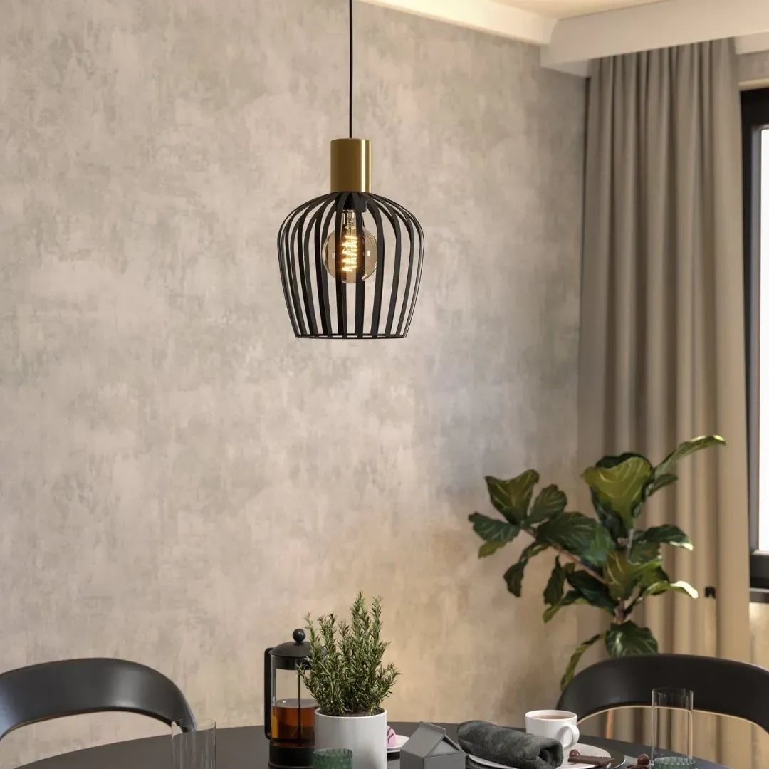 Empoli Pendant Ceiling Light Caged - Black, Brushed Brass product