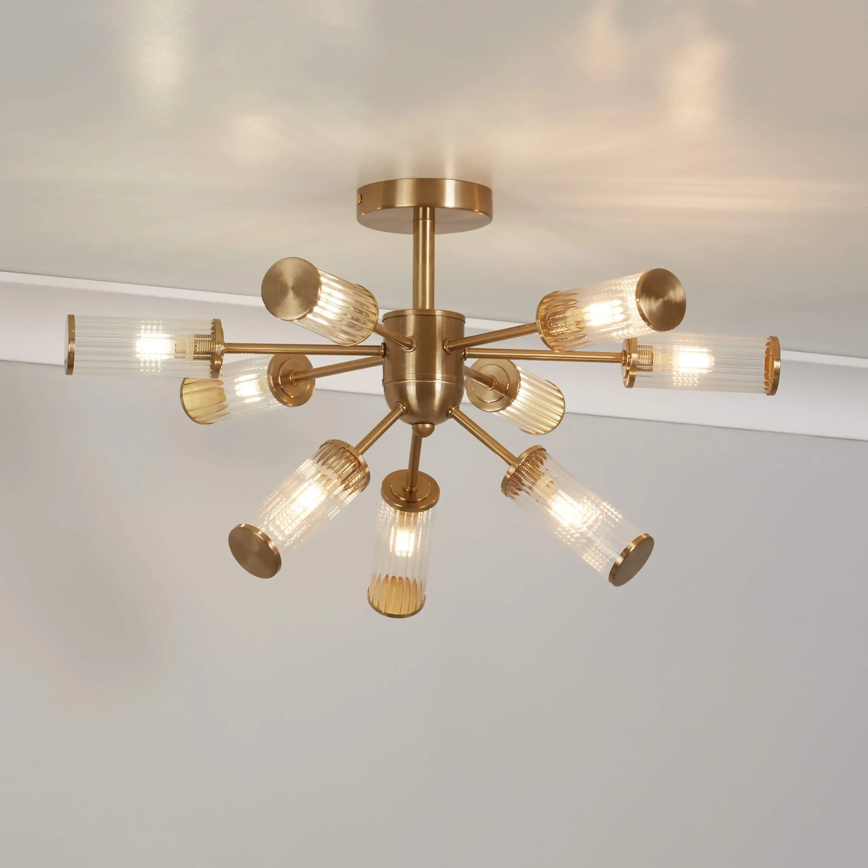 Enid 9-Light Semi-Flush Ceiling Light - Brushed Gold, Ribbed Glass product