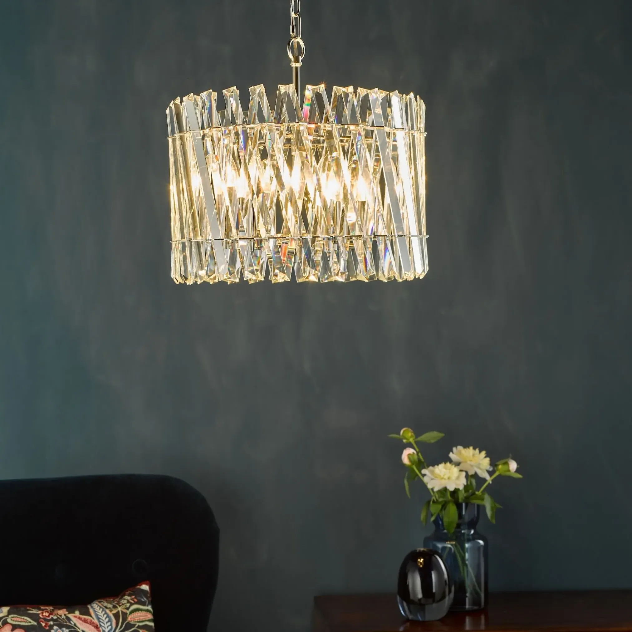 Entwine 6 Light Pendant Ceiling Light - Polished Nickel, Crystal product