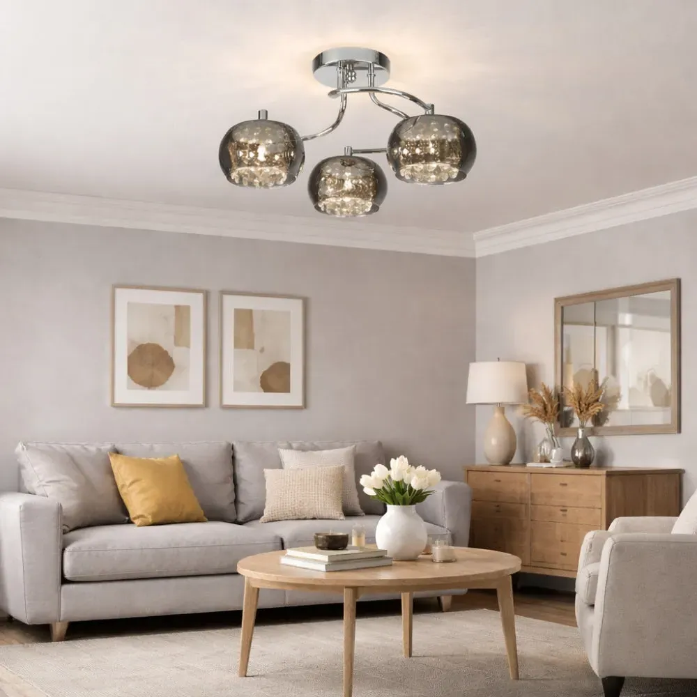 Escada 3-Light Semi-Flush Ceiling Light - Chrome, Smoked Glass product