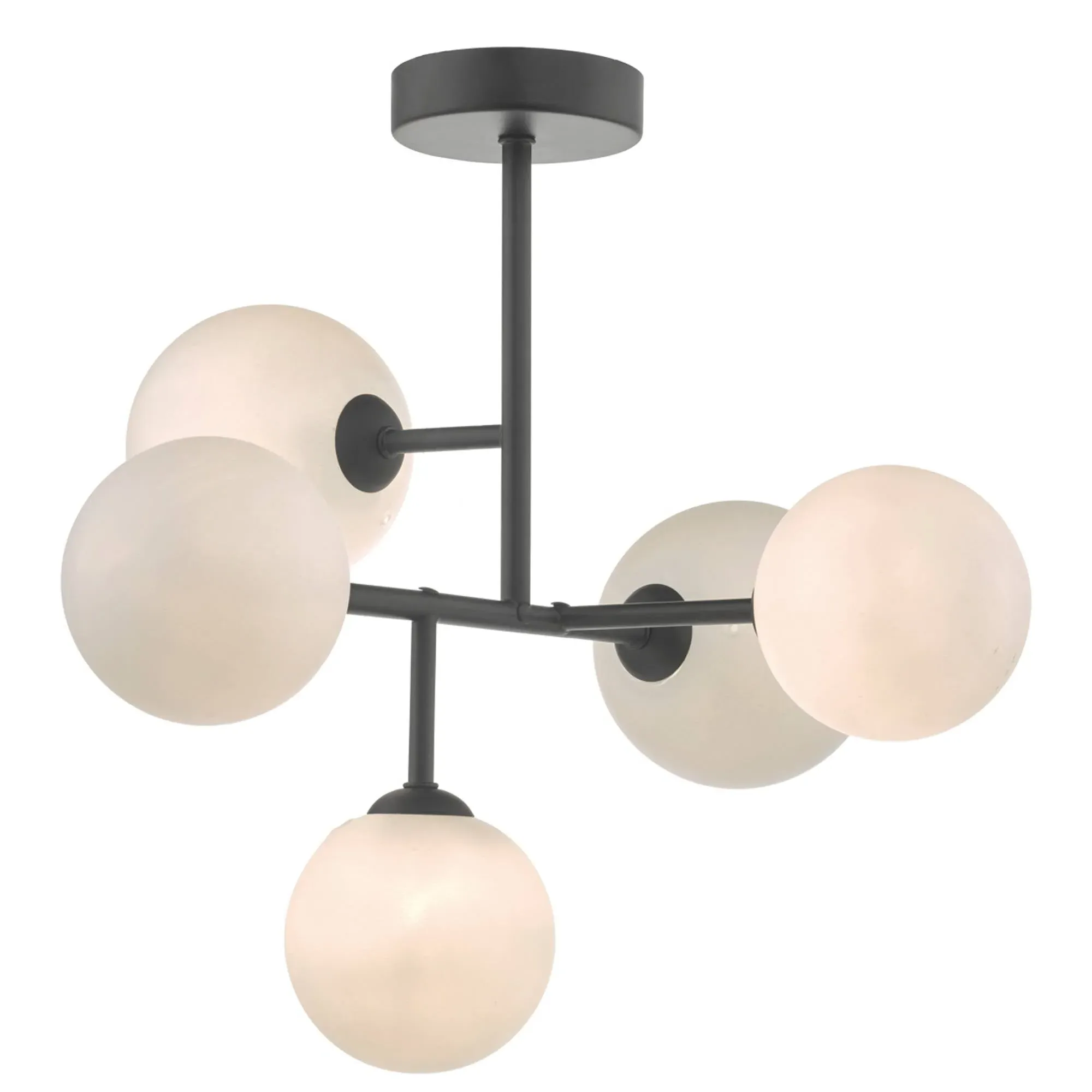 Euan Semi Flush Ceiling Light - Matt Black, Opal Glass product
