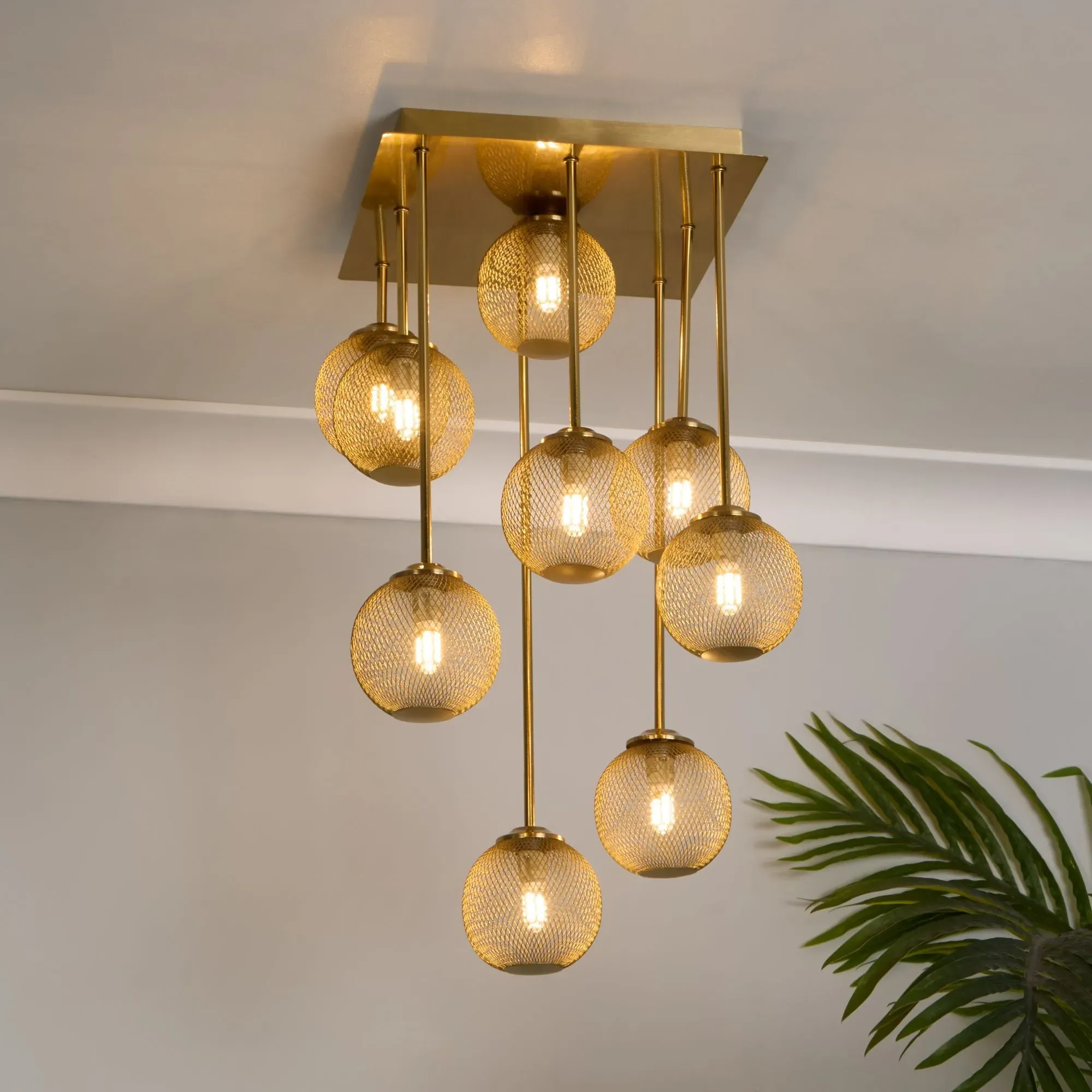 Exton 9-Light Flush Ceiling Light - Satin Brass, Mesh product