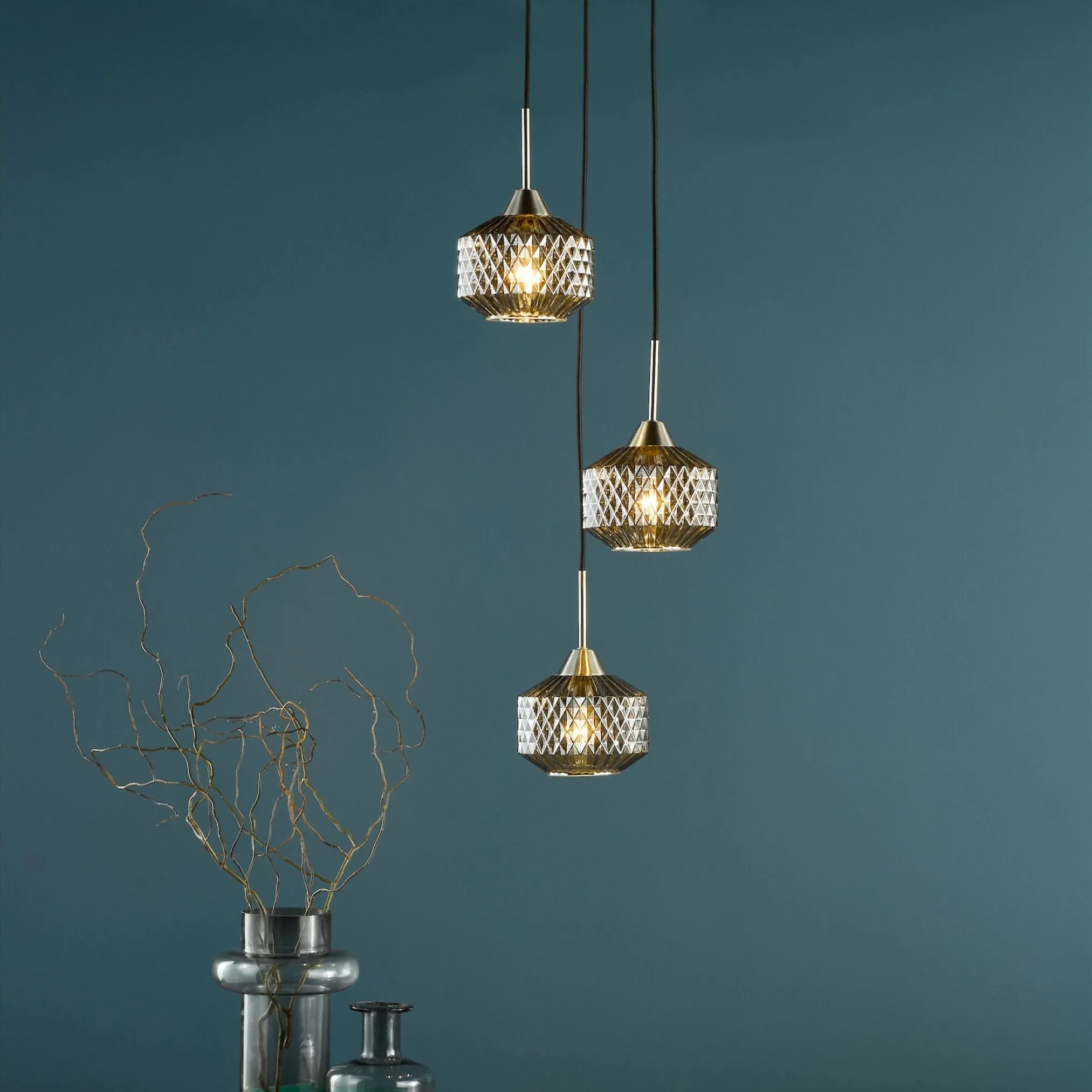 Fabrienne 3 Light Multidrop Ceiling Pendant - Nickel, Smoked Glass product
