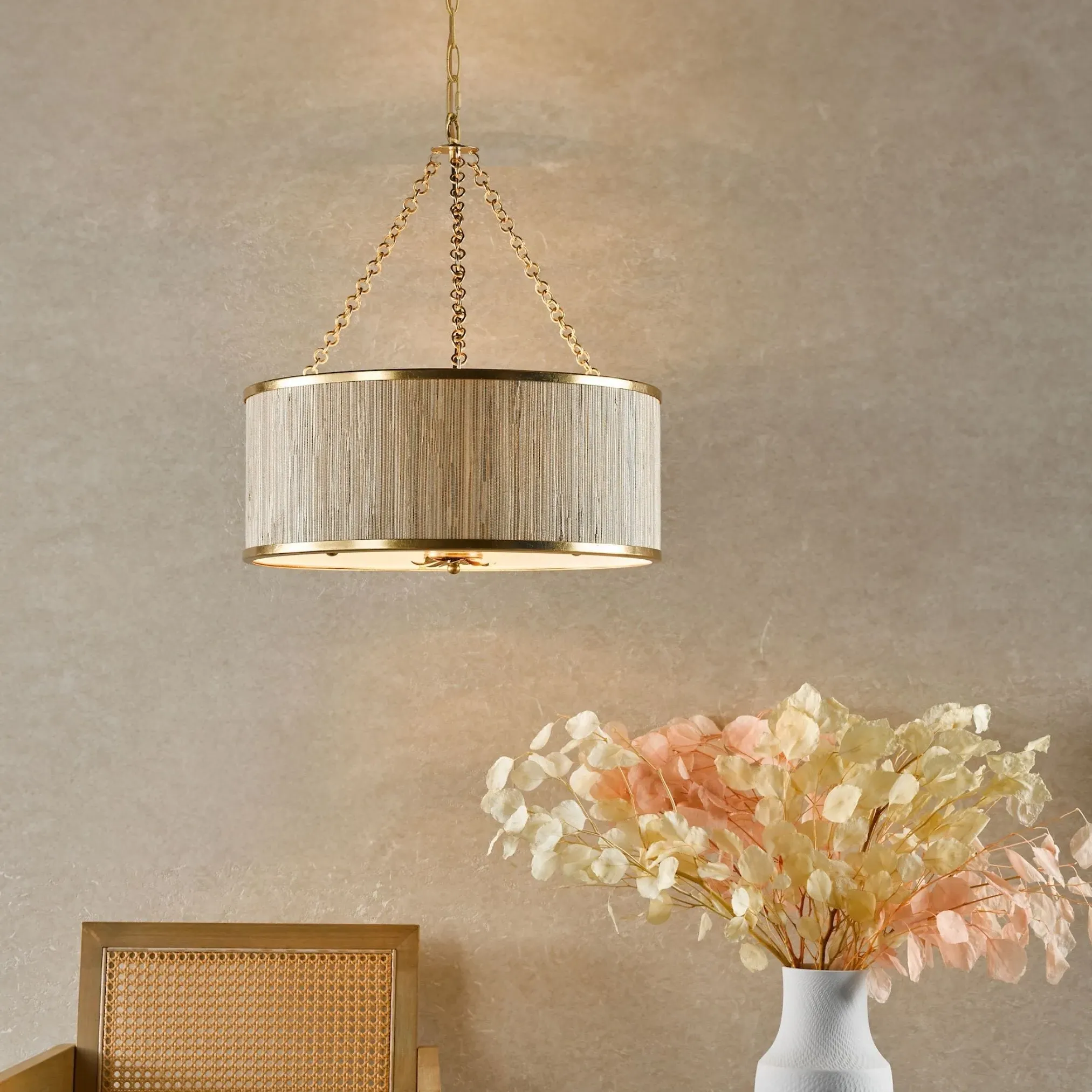 Fenella 5-Light Ceiling Pendant - Gold, Linen & Seagrass product
