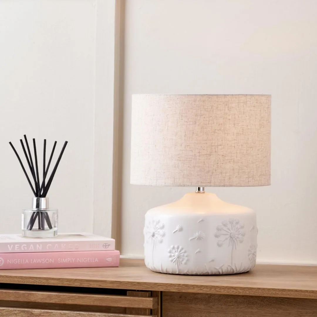 Flora Small Floral Table Lamp - White, Ceramic product