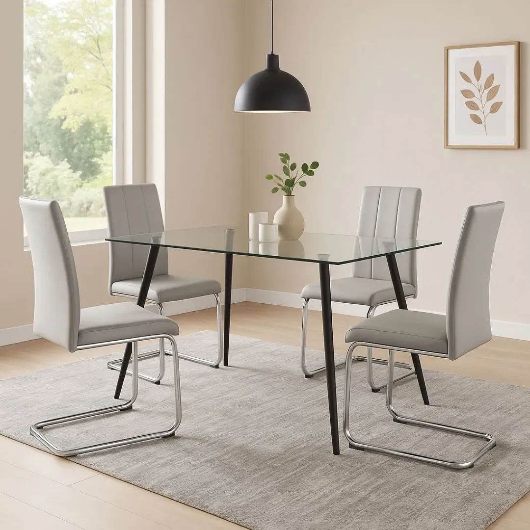 Galaxy 4-Seater Dining Set - Light Grey, Glass product