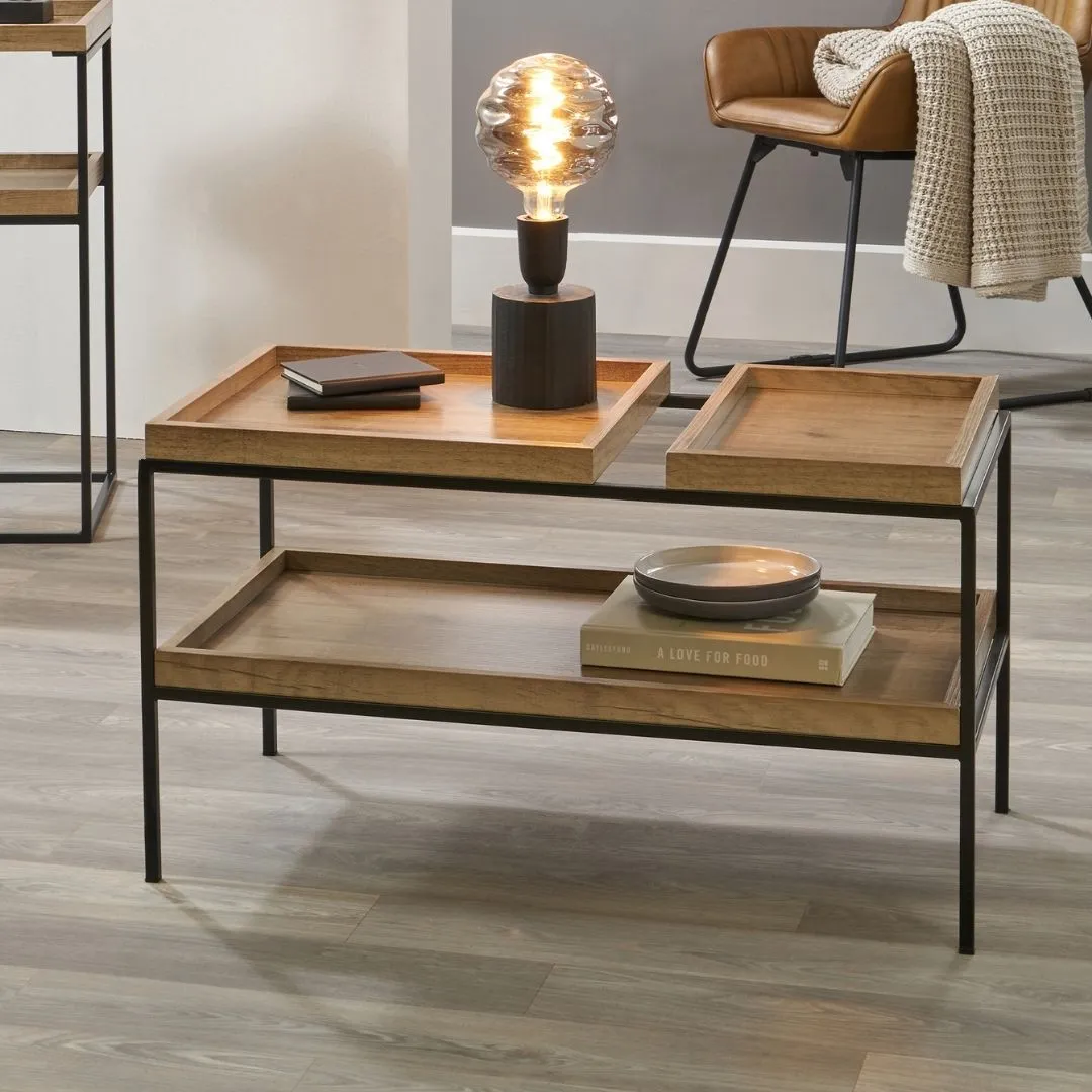 Gallery Wood Veneer Coffee Table with Storage - Black Metal product