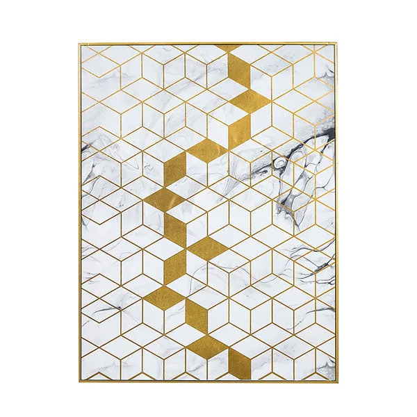 Geo White Marble Gold Canvas - White, Gold product