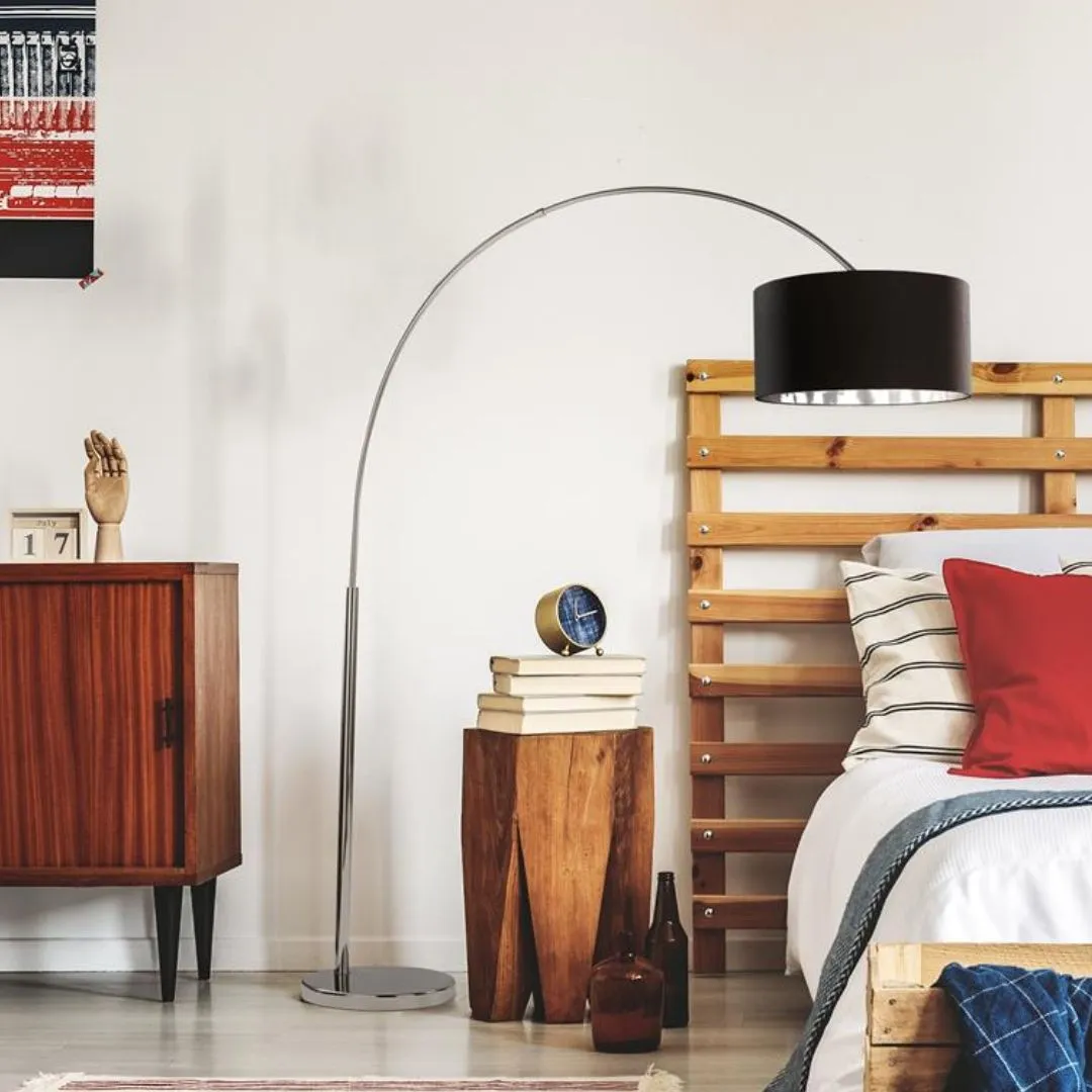 Giant Arc Floor Lamp with Black Shade - Chrome product