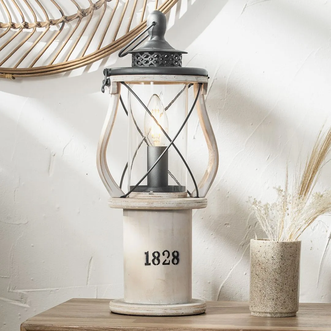 Gibson Lantern 40cm Table Lamp - White, Wood product