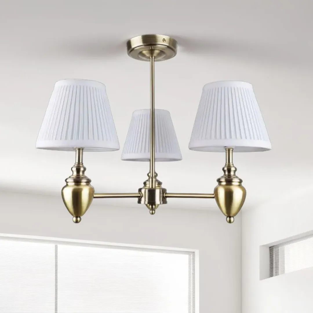 Giona 3-Light Semi Flush Ceiling Light - Antique Brass, White product