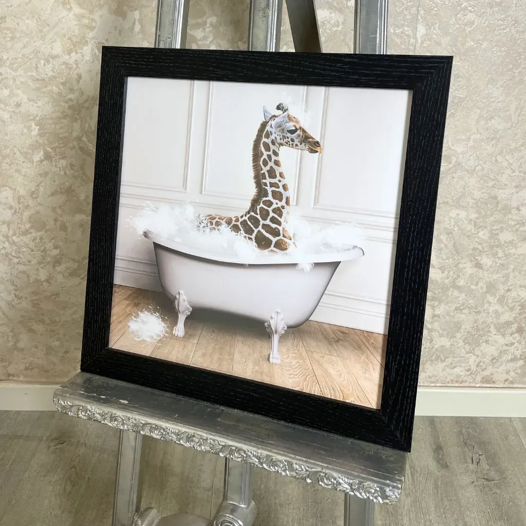 Giraffe in the Tub Square Wall Art - Black, Wood product