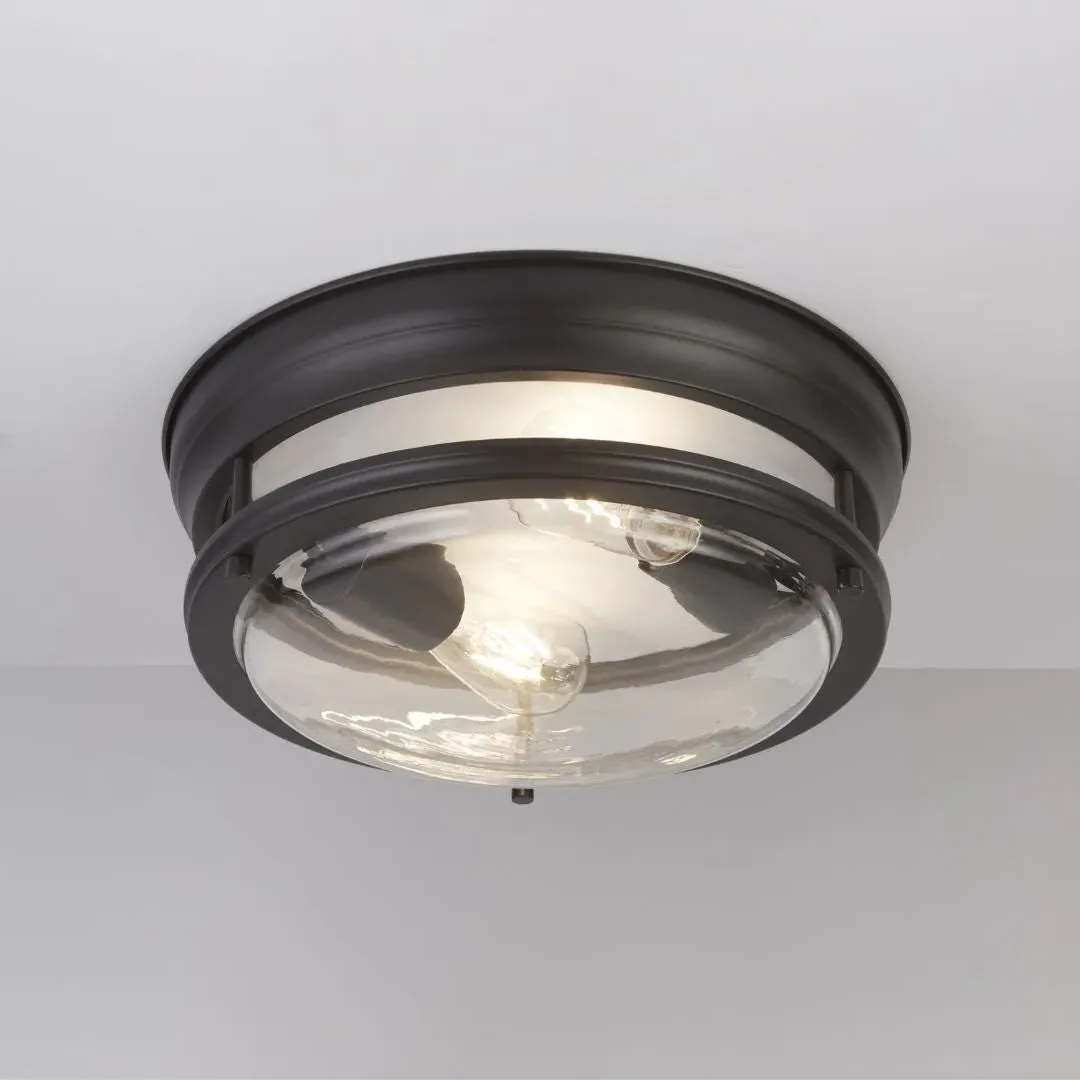 Glasgow 2-Light Flush Ceiling Light IP44 - Black, Clear Glass product