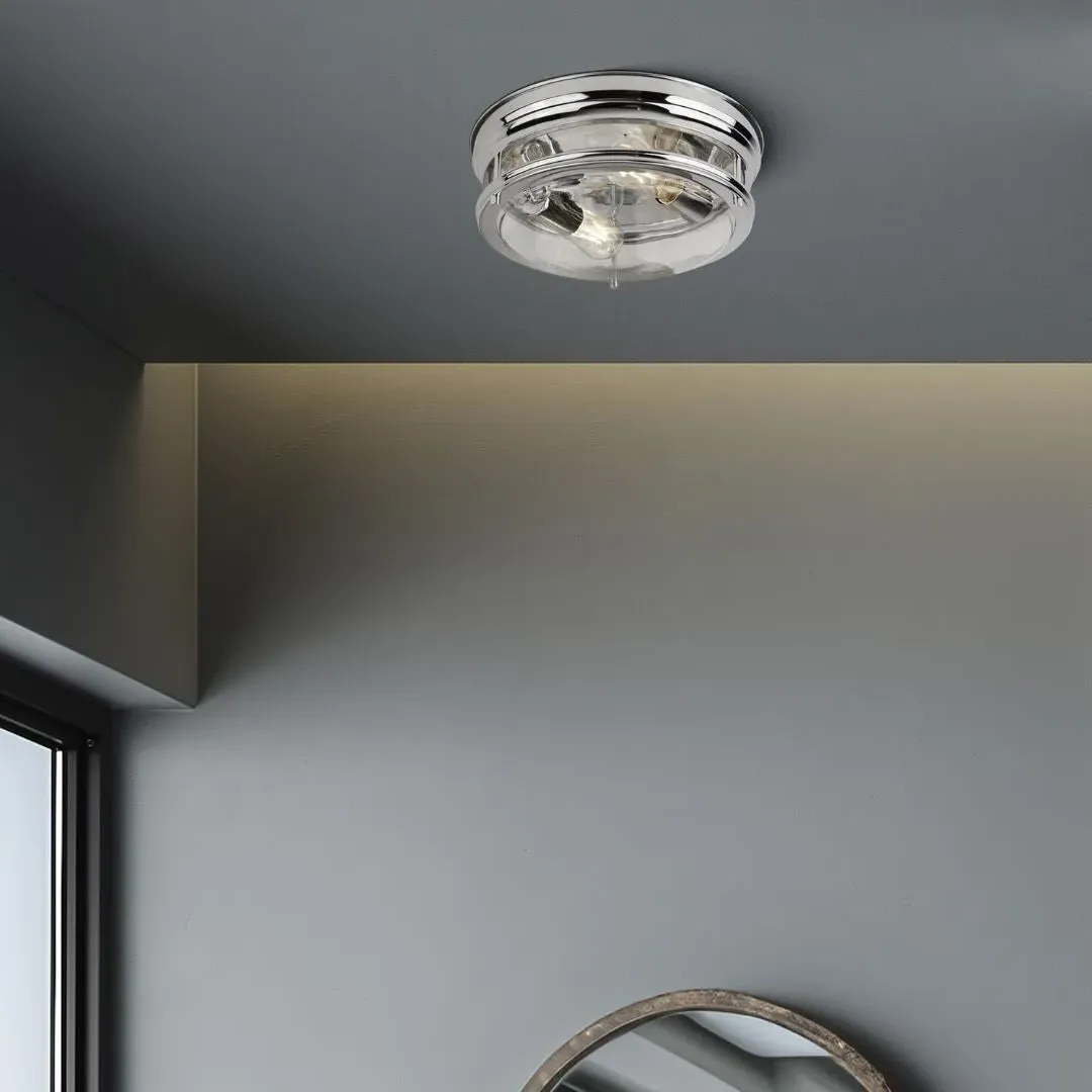 Glasgow 2-Light Round Flush Ceiling Light IP44 - Polished Chrome, Clear Glass product