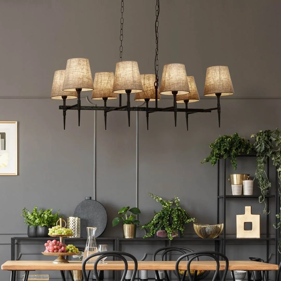 Gothic 8-Light Ceiling Pendant Bar - Black, Linen product