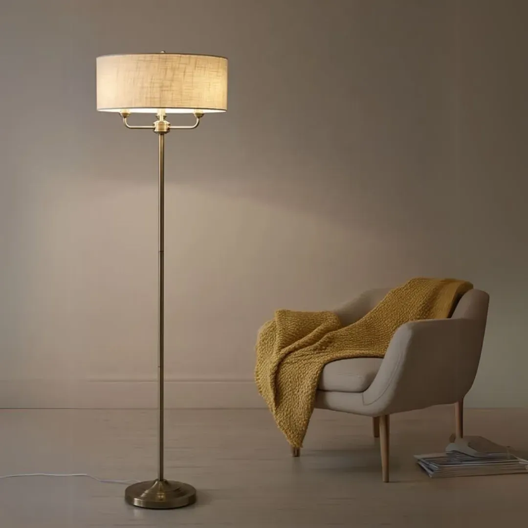 Grantham 3-Light Floor Lamp - Antique Brass, Cotton product