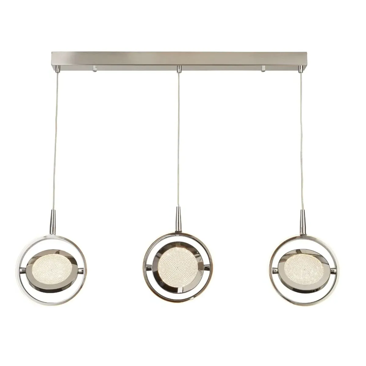 Gyroscope 3-Light LED Ceiling Pendant Bar - Chrome, Crystal Sand product
