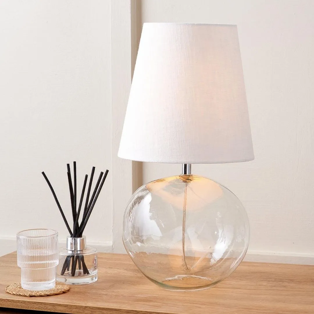 Hallie Glass Table Lamp - White, Linen product