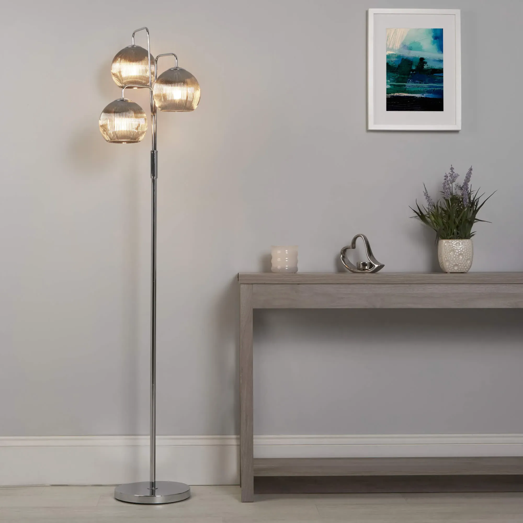 Hamblin 3-Light Floor Lamp - Chrome, Smoked Glass product