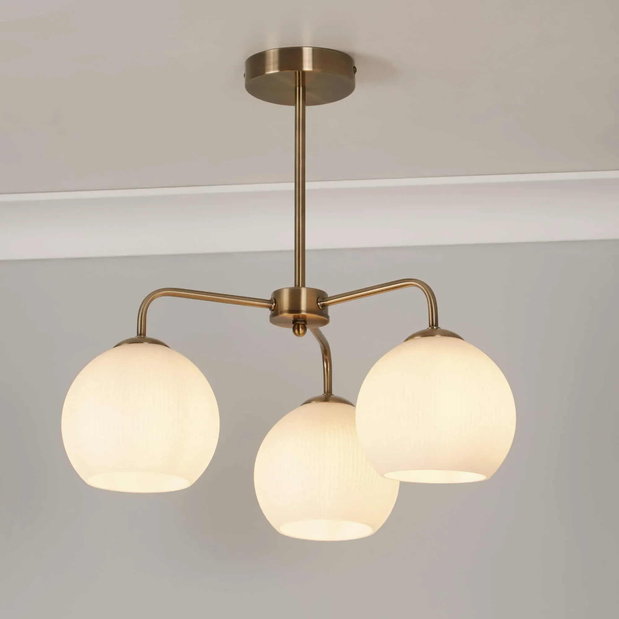 Hamblin 3-Light Semi-Flush Ceiling Light - Antique Brass, Opal Glass product