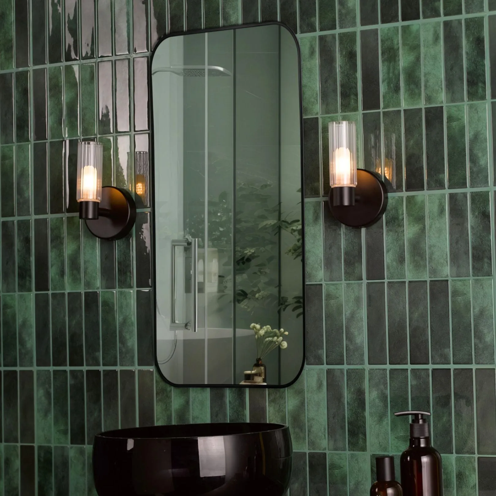 Hannah Bathroom Wall Light - Matte Black, Glass product