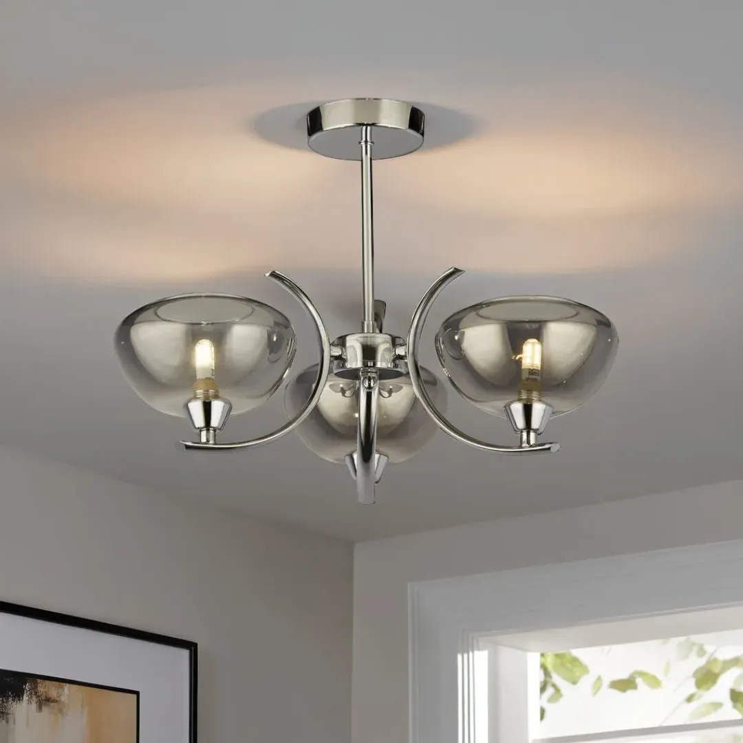 Hansel 3-Light Semi Flush Ceiling Light - Chrome, Smoked Glass product