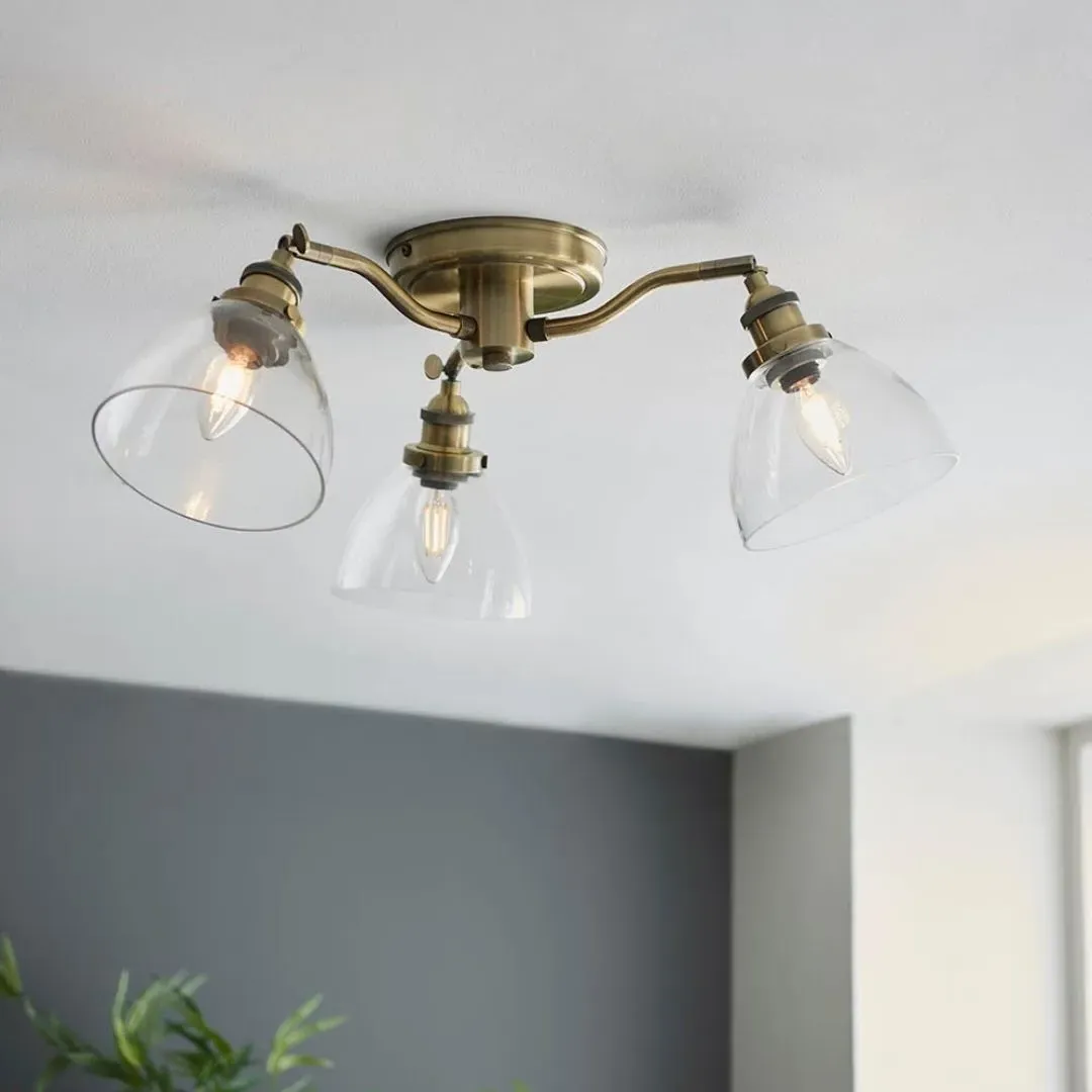 Hansen 3-Light Semi Flush Ceiling Light - Antique Brass product