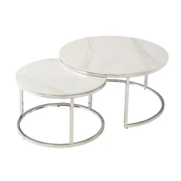 Hanson Set of 2 Nested Round Coffee Tables - White, Sintered Stone product
