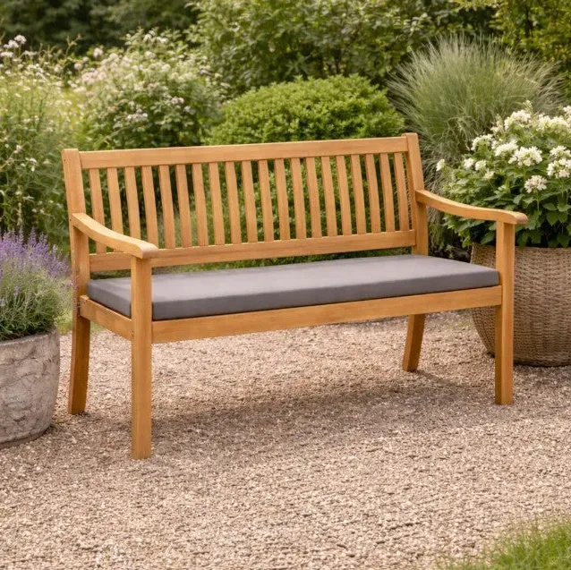 Harley 2-Seater Outdoor Bench with Cushion - Grey, Acacia Wood product