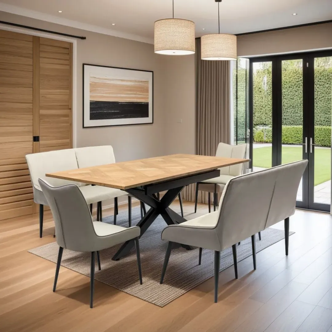 Havana Extendable Dining Set with Benches - Grey, Faux Leather product