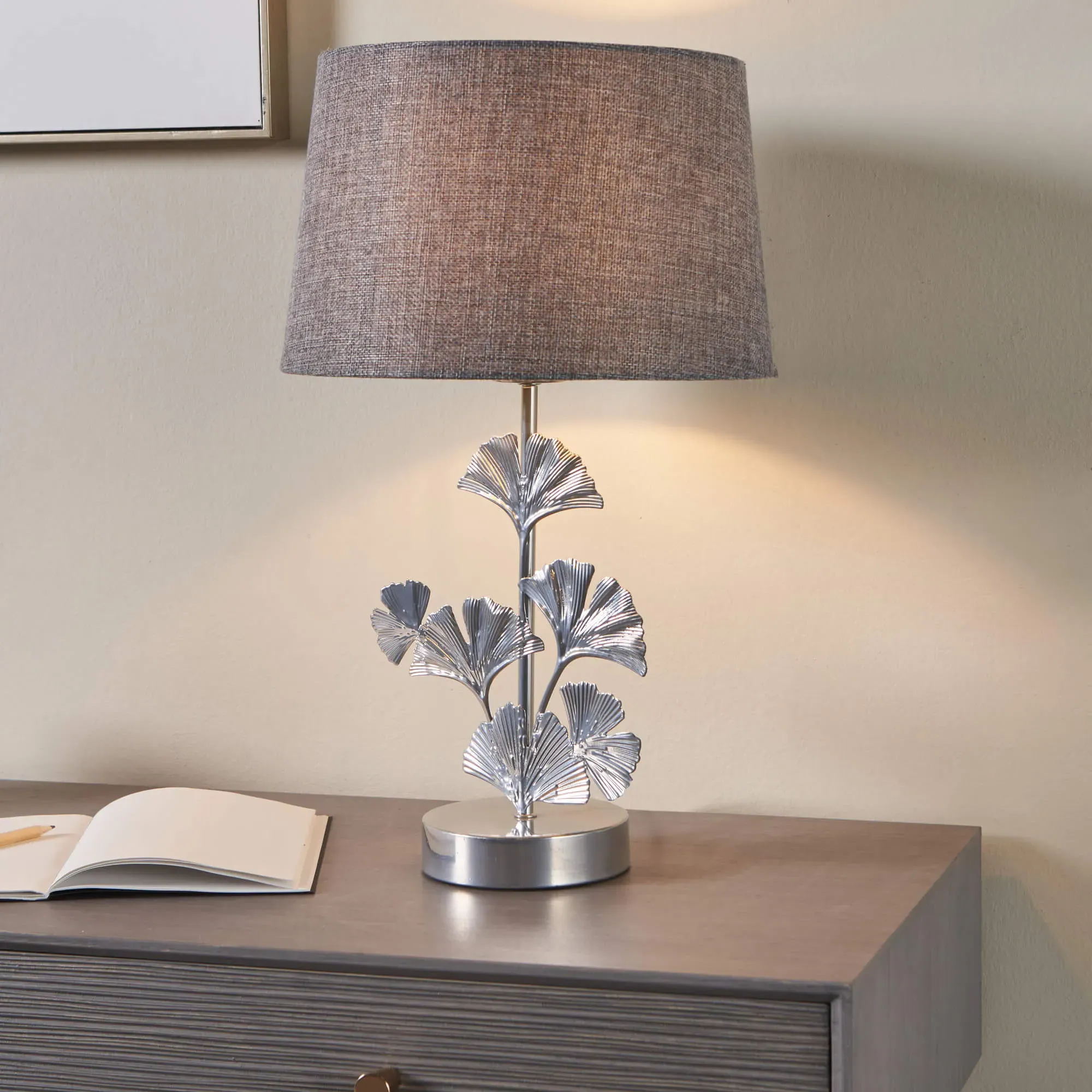Hennie Leaf Design Table Lamp - Silver, Metal product