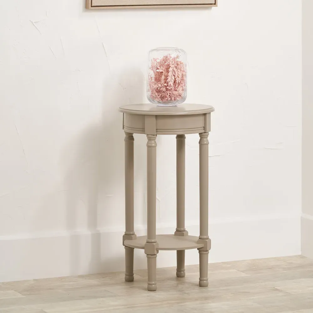 Heritage Round Side Table with Shelf - Putty, Pine & MDF product