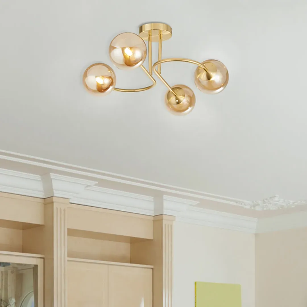 Hibben Semi-Flush Ceiling Light - Gold Brass, Champagne Glass product